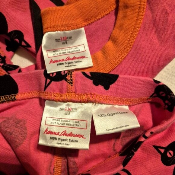 Hanna Andersson girls size 110 or 5 pink & orange cat pajama set play cond holes - Picture 6 of 9